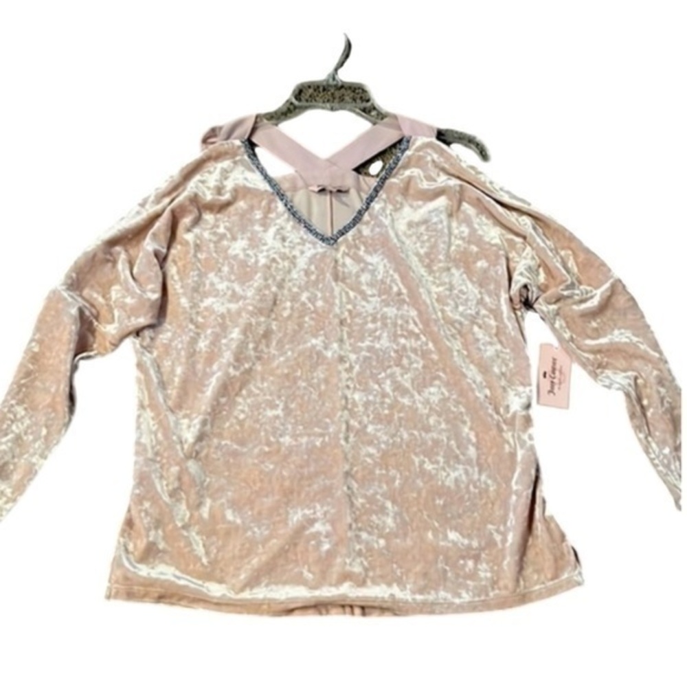 Juicy Couture velvet rhinestone neckline, cold shoulder blouse. Size medium.